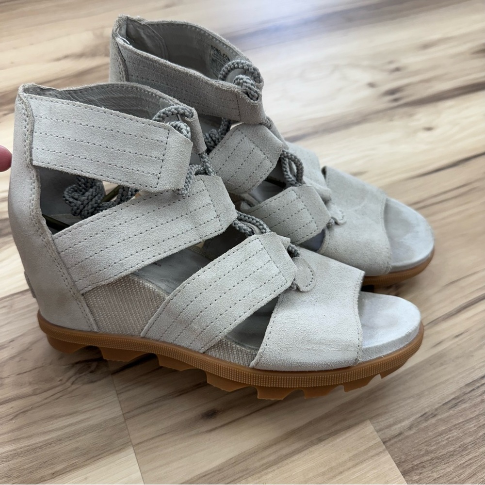 Sorel Gray and Tan Wedge Sandals